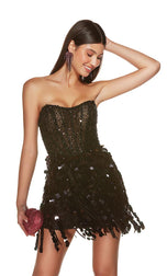 Alyce Paris Strapless Sequin Fringe HoCo Dress 4876