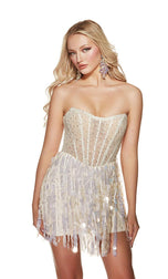 Alyce Paris Strapless Sequin Fringe HoCo Dress 4876