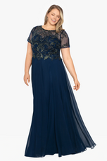 Xscape Evenings "Jerri" Beaded Short Sleeve Chiffon Gown 4230XW