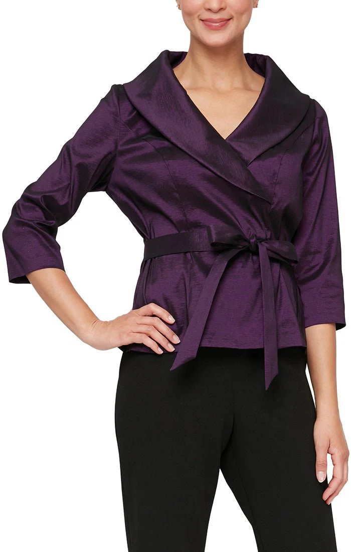 Alex Evenings 3/4 Sleeve Stretch Taffeta Blouse with Tie Waist Detail 8366625