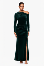 Betsy & Adam "Annette" Velvet Drop Shoulder Evening Dress A25329