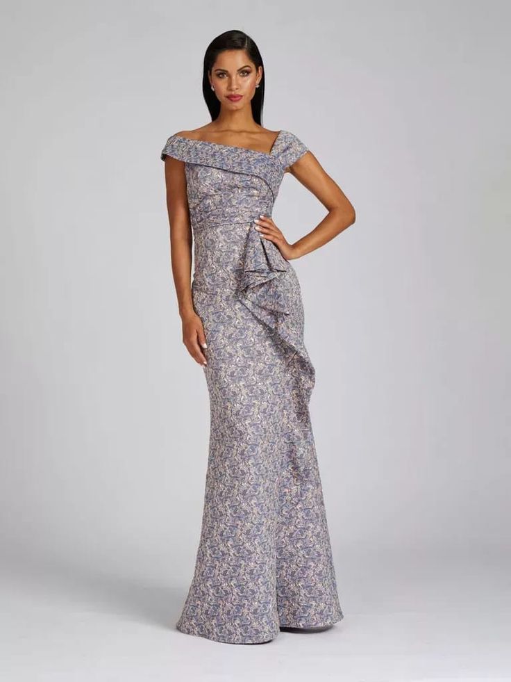 Teri Jon Off the Shoulder Jacquard Evening Dress 229002