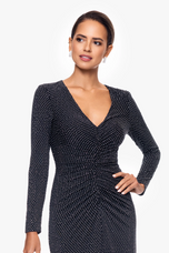 Xscape Evenings "Devin" Rhinestone Jersey Knit V-Neck Dress 6546X