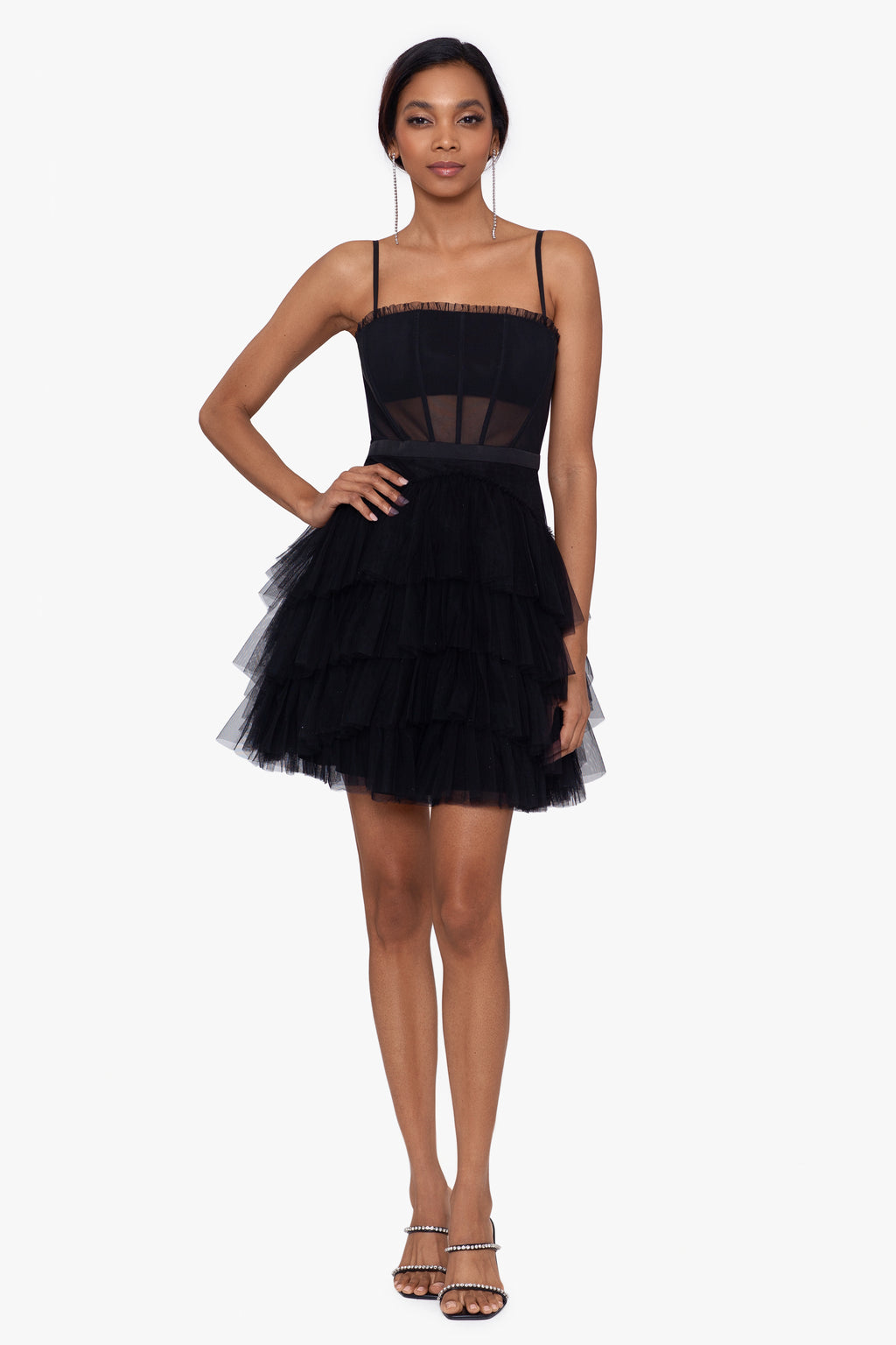 Betsy & Adam Short Ruffle Homecoming Dress A25282 – Terry Costa