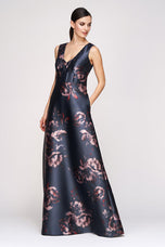 Kay Unger "Alexandra" V-Neck Floral Evening Gown 55112524