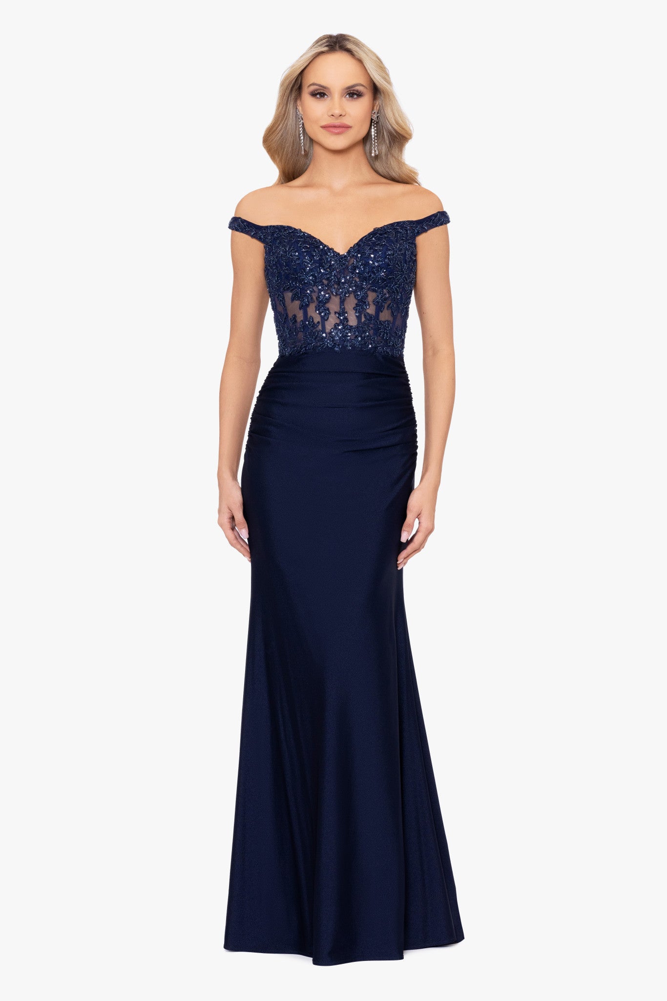 Betsy and adam ruffled sale back off the shoulder gown