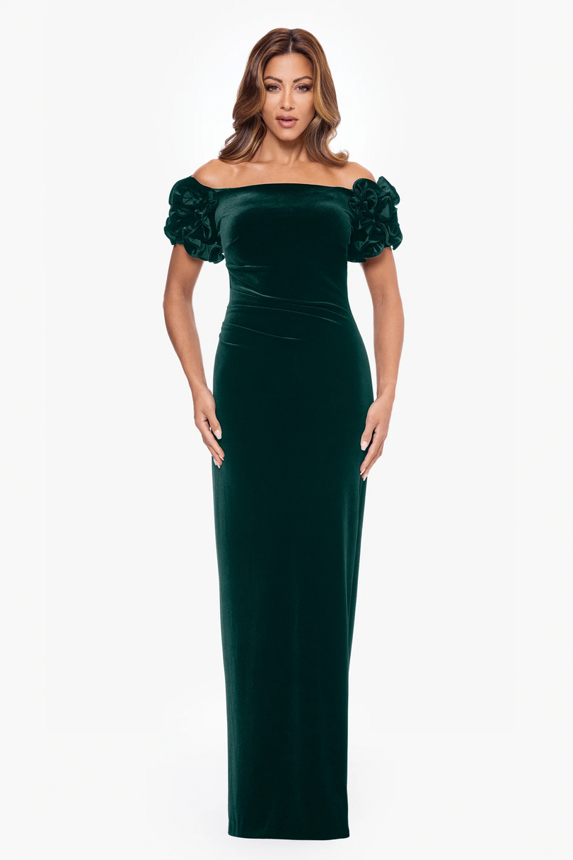 Xscape Evenings "Rosie" Off the Shoulder Velvet Evening Gown 6408X