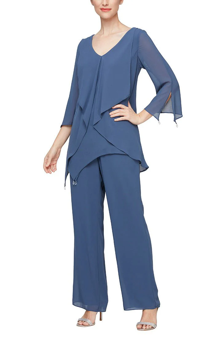 Alex Evenings Frilled Top Chiffon Pantsuit 8192002