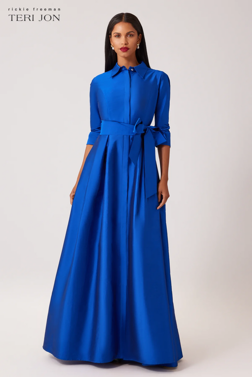 Teri Jon Taffeta Shirt Waist Evening Gown 229051