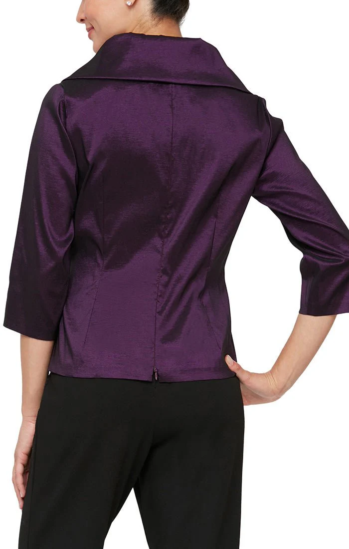 Alex Evenings 3/4 Sleeve Stretch Taffeta Blouse with Tie Waist Detail 8366625