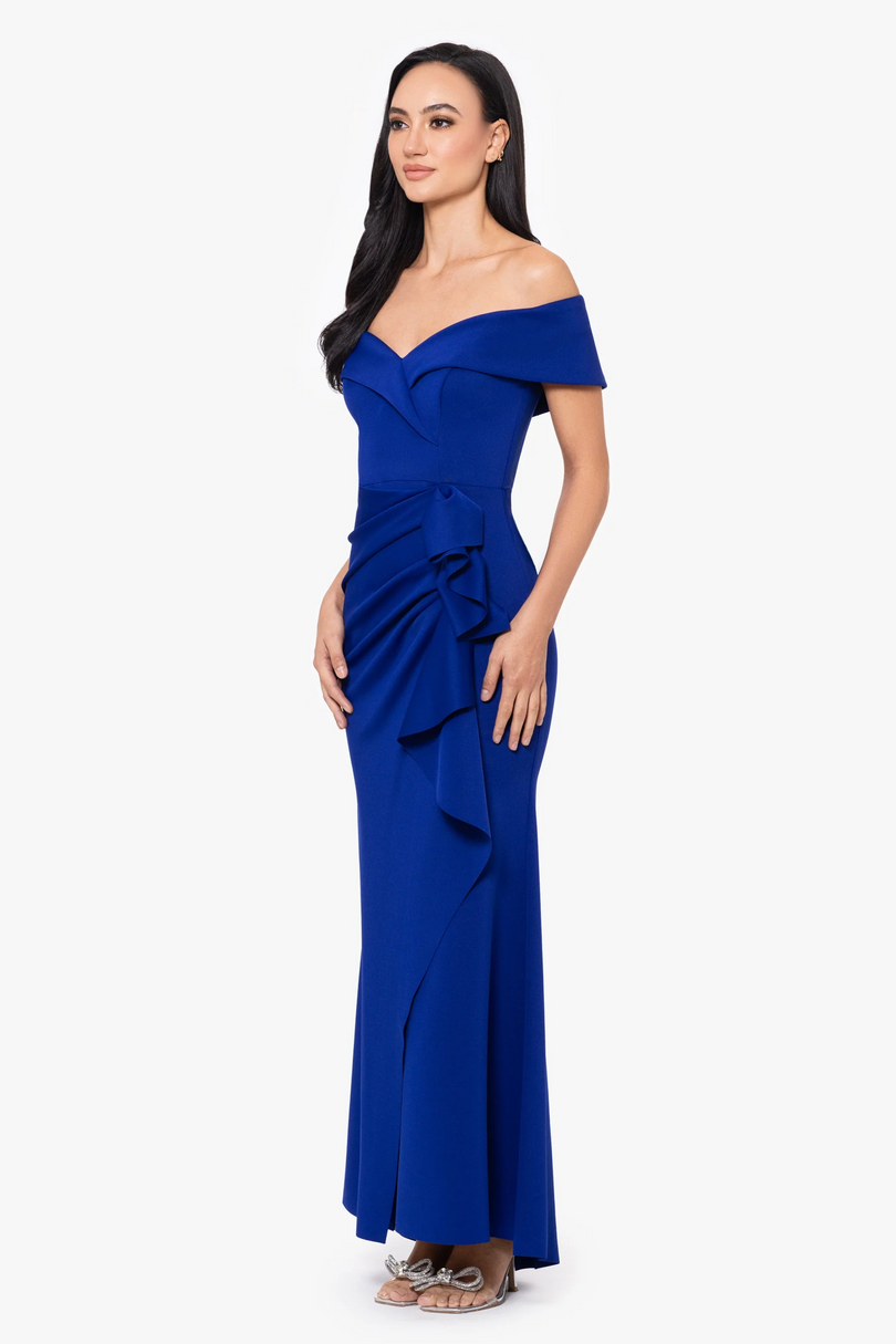 Xscape Evenings "Patti" Off the Shoulder Scuba Crepe Dress 4793X