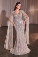 Ladivine by Cinderella Divine Long Sleeve Beaded Evening Dress CD0239