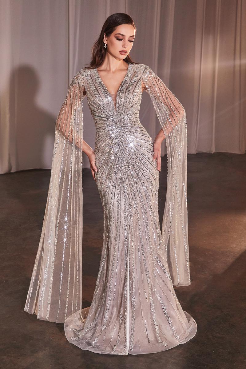 Ladivine by Cinderella Divine Long Sleeve Beaded Evening Dress CD0239