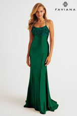 Faviana Sequin Applique Satin Prom Dress E11201