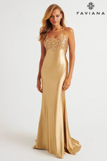 Faviana Sequin Applique Satin Prom Dress E11201