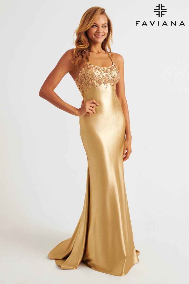 Faviana Sequin Applique Satin Prom Dress E11201