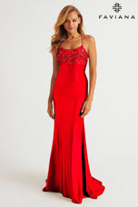 Faviana Sequin Applique Satin Prom Dress E11201