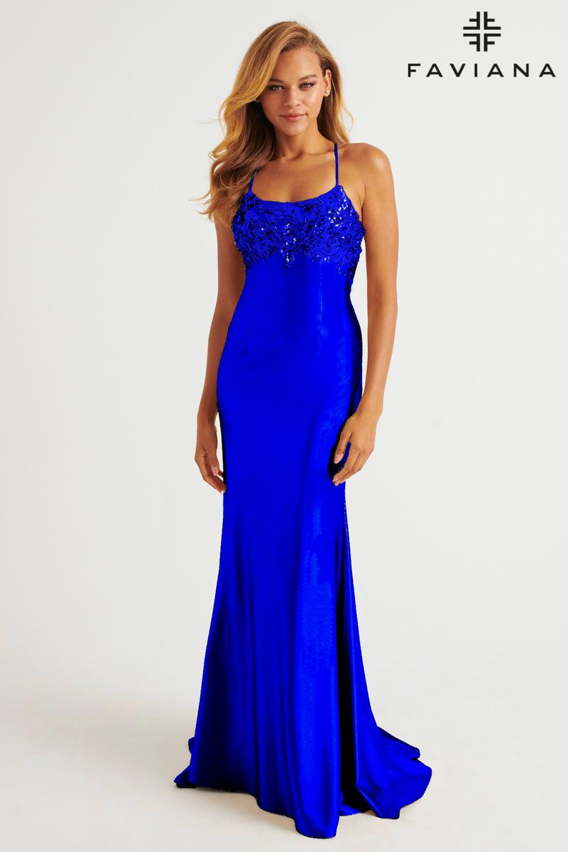 Faviana Sequin Applique Satin Prom Dress E11201