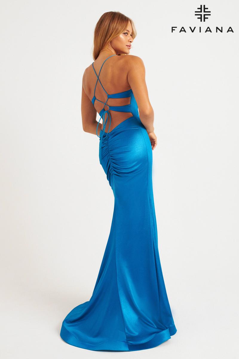 Faviana Ruched Satin Lace-up Back Prom Dress E11210