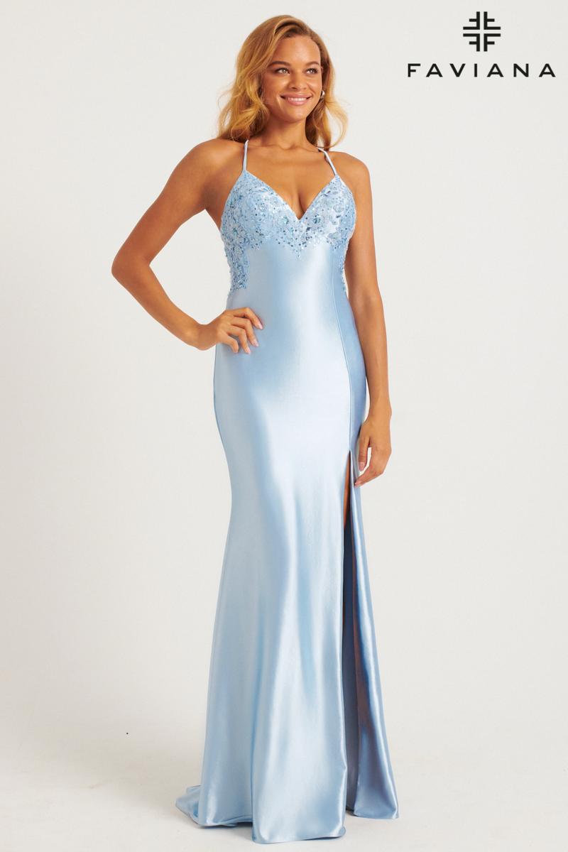 Faviana V-Neck Ruched Lace-up Back Prom Dress E11240