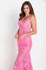 Ellie Wilde Long Lace V-Neck Prom Dress EW34040