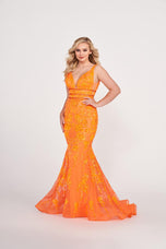 Ellie Wilde Long Plunging Sequin Prom Dress EW34041