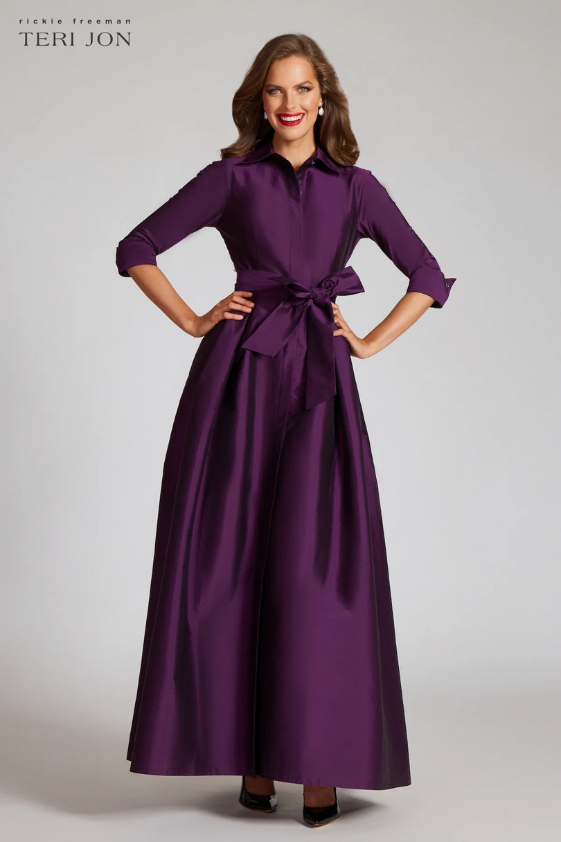 Teri Jon Taffeta Shirt Waist Evening Gown 229051