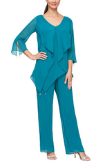 Alex Evenings Frilled Top Chiffon Pantsuit 8192002