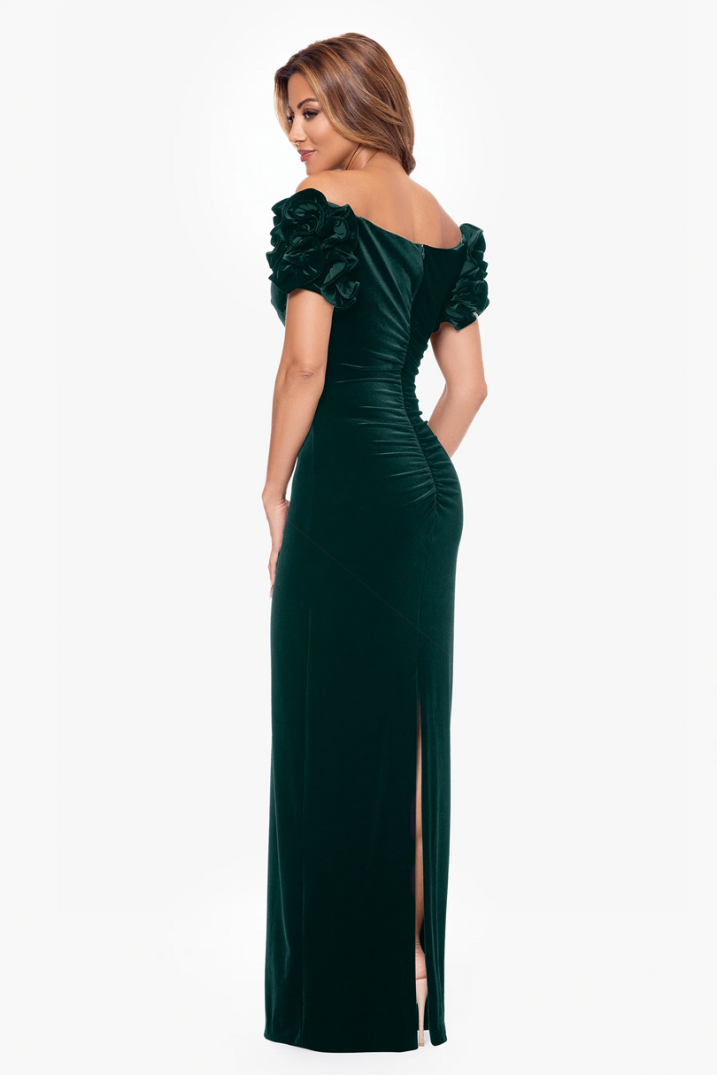 Xscape Evenings "Rosie" Off the Shoulder Velvet Evening Gown 6408X