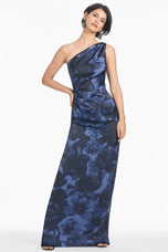 Sachin & Babi "Delancy" Floral One Shoulder Gown