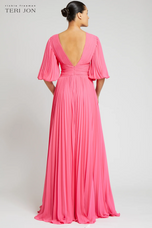 Teri Jon Pleated Chiffon Puff Sleeve Evening Dress 209098