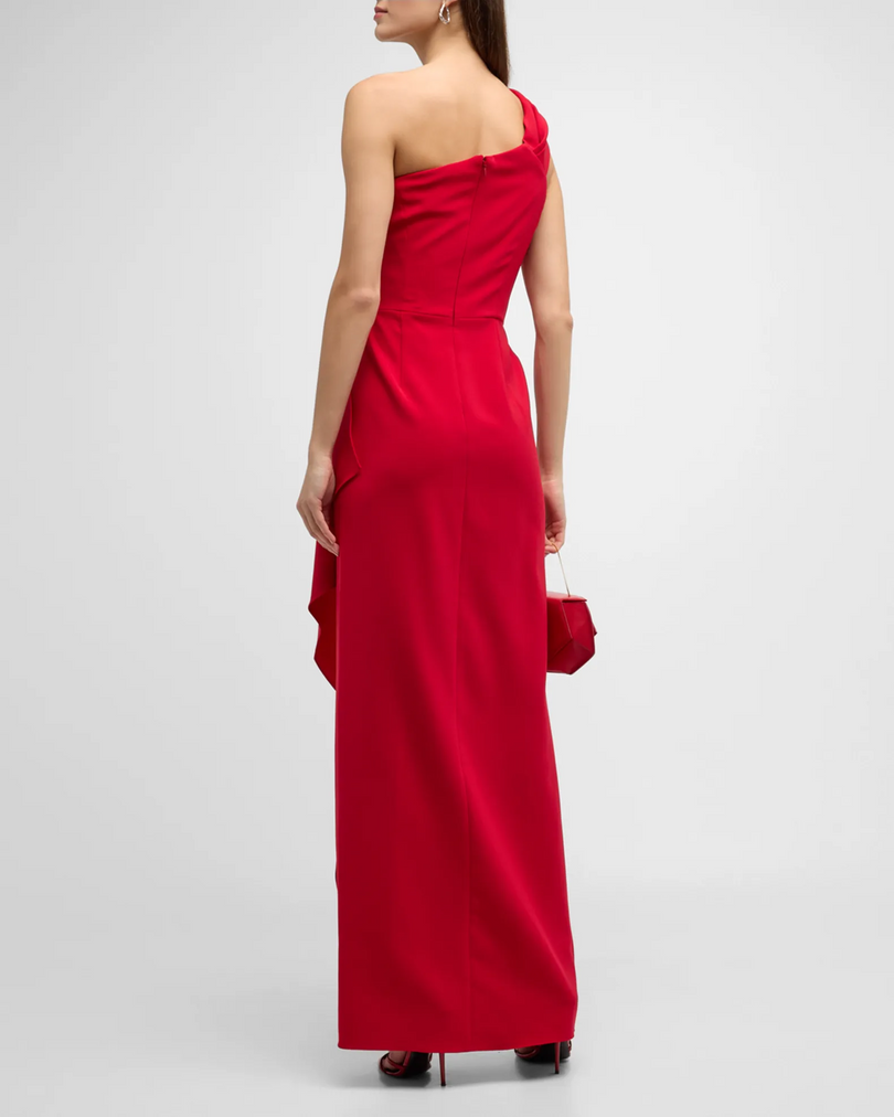 Teri Jon Stretch Crepe Side Drape Gown 219012