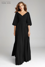 Teri Jon Pleated Chiffon Puff Sleeve Evening Dress 209098