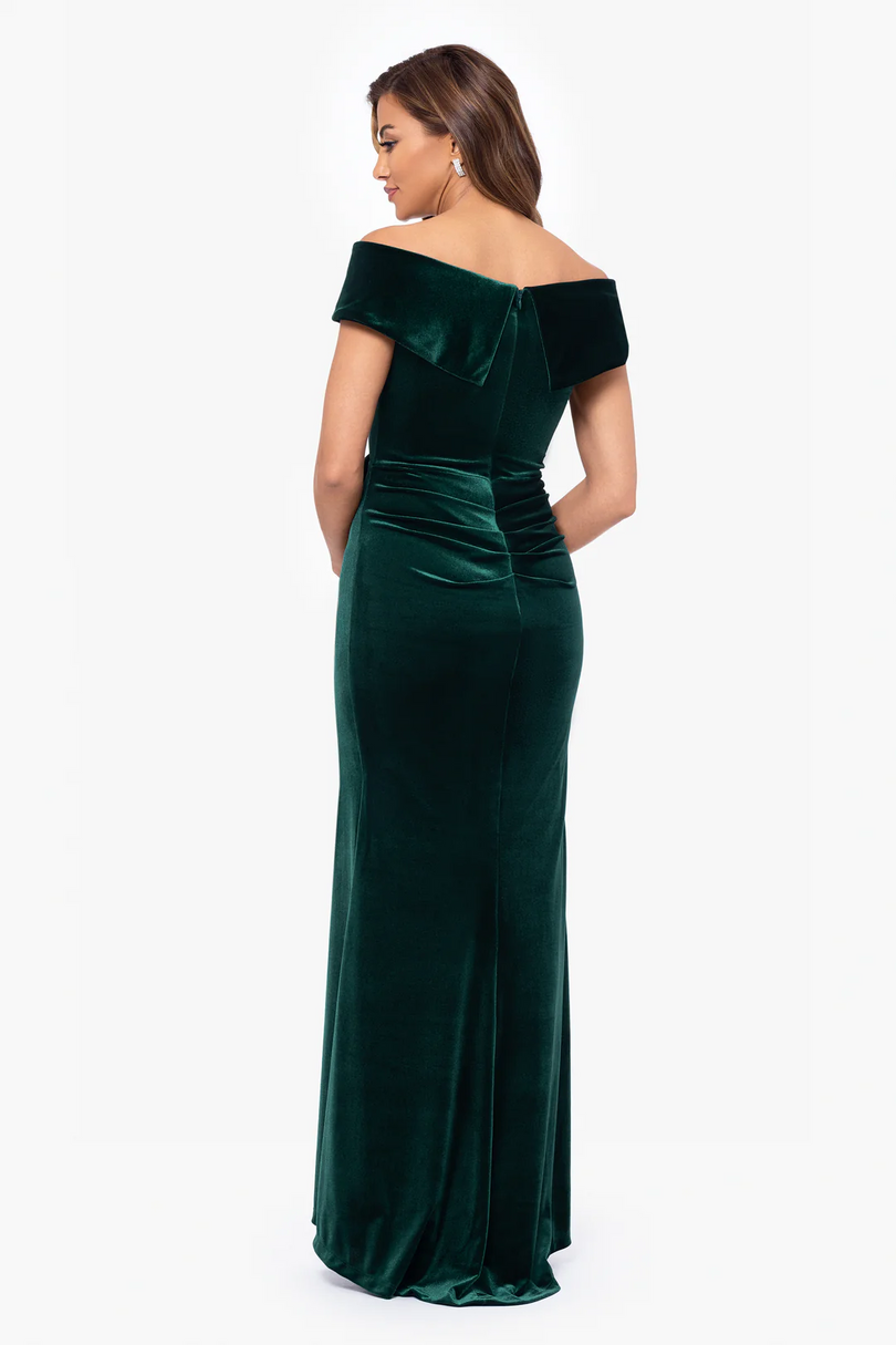 Xscape Evenings "Alana" Off the Shoulder Velvet Evening Gown 6484X