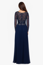 Xscape Evenings "Mason" Long Sleeve Beaded Chiffon Evening Dress 3174X