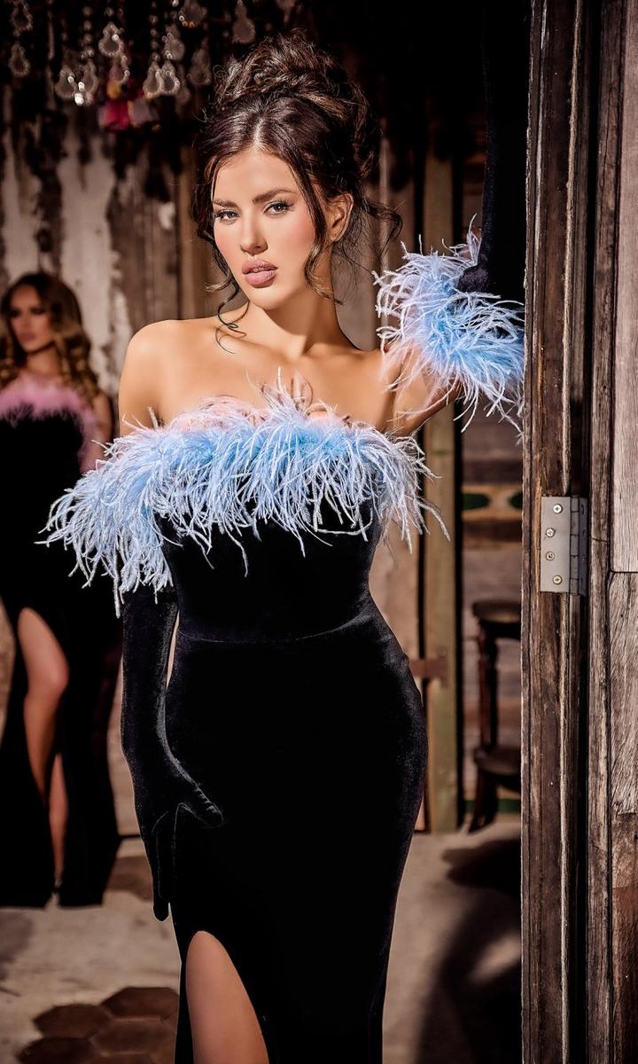 Portia and Scarlett Strapless Feather Velvet Dress PS24049