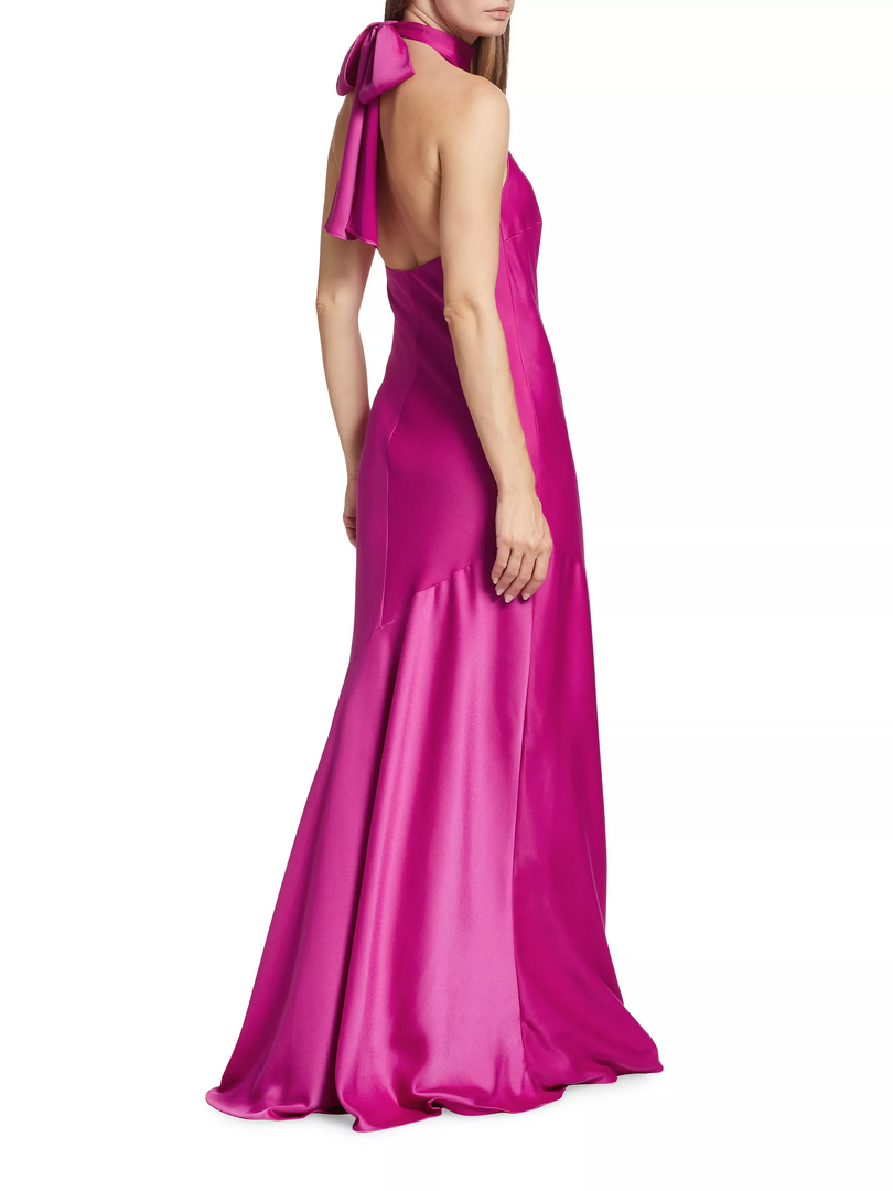 Monique Lhuillier "Caroline" Satin Halter Gown 44111055