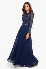 Xscape Evenings "Mason" Long Sleeve Beaded Chiffon Evening Dress 3174X