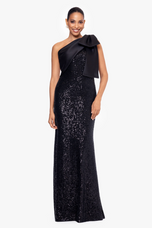 Betsy and Adam "Christy" One Shoulder Sequin Evening Dress A26865