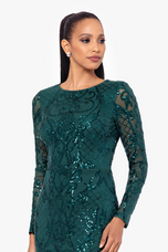 Betsy and Adam Long Sleeve Sequin "Nara" Dress A26776