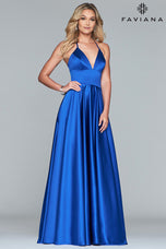 Faviana V-Neck Satin A-Line Prom Dress S10252