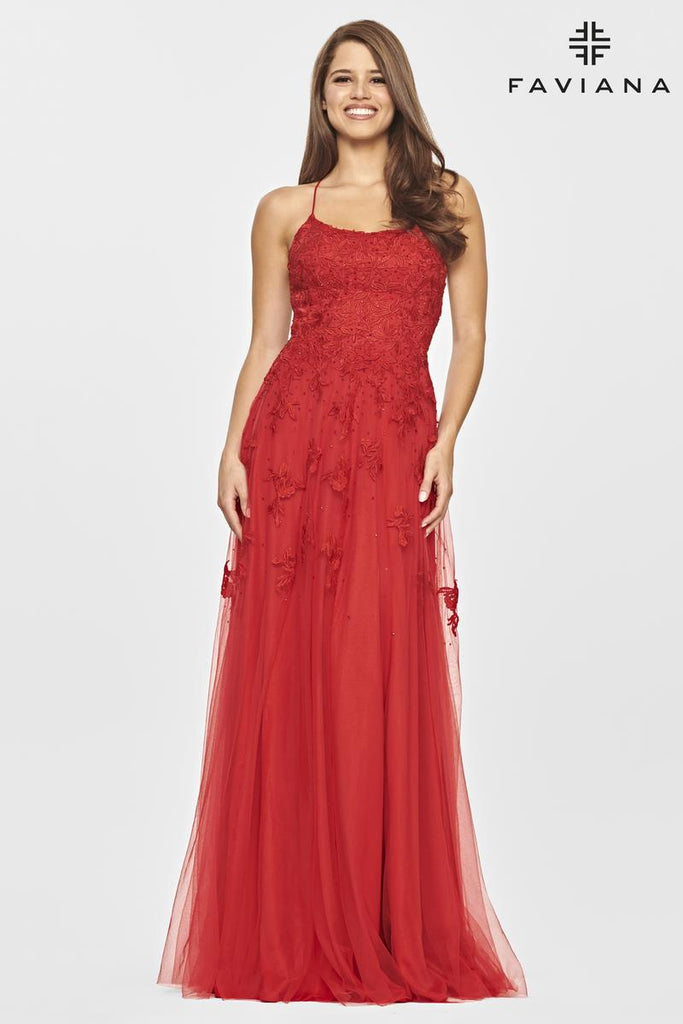 Faviana Long Lace A-Line Prom Dress S10823