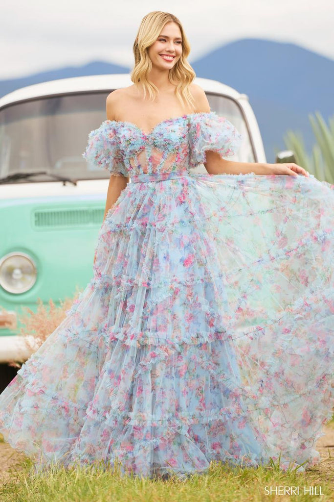 V-neck Flare Sleeve Print Maxi Dress | Floral print chiffon maxi dress, Printed  maxi dress, Maxi dress