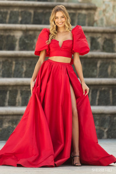 Sherri hill two hot sale piece prom dress red