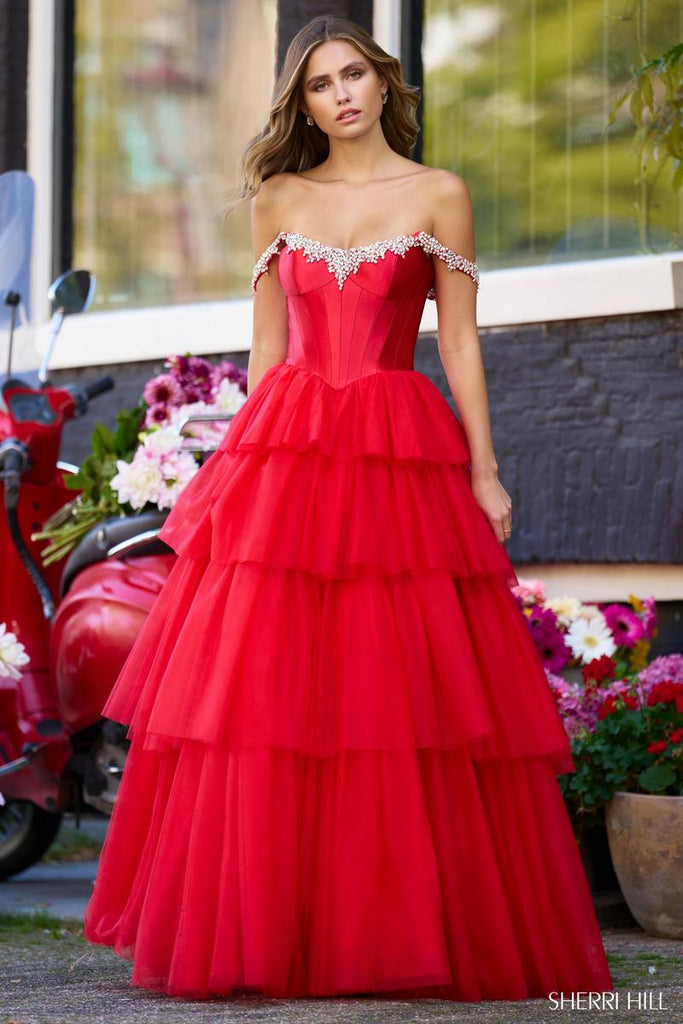 Sherri Hill One Shoulder Ruffle Prom Dress 56147