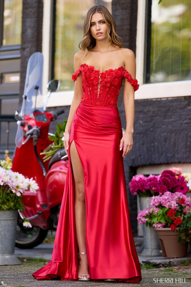 Sheer-Corset Bodice Off-the-Shoulder Prom Dress
