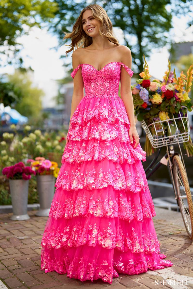 Fuchsia Princess A Line Off the Shoulder Corset Prom Dress with Lace Ruffles