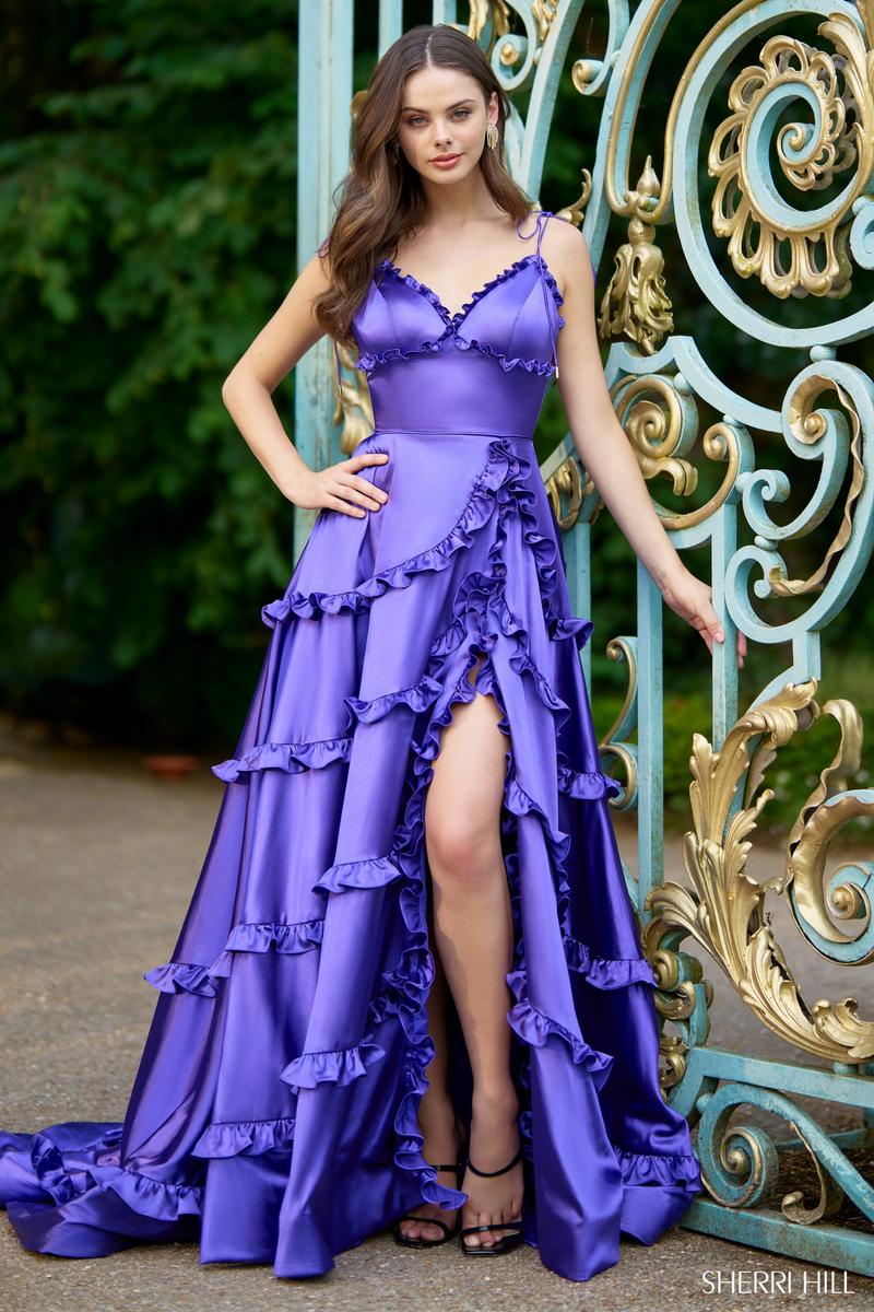 Sherri Hill Satin Ruffle Prom Dress 56353