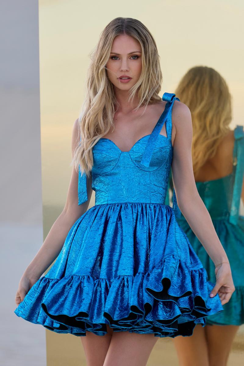 Sherri Hill Full Brocade Ruffle Homecoming Dress 56507