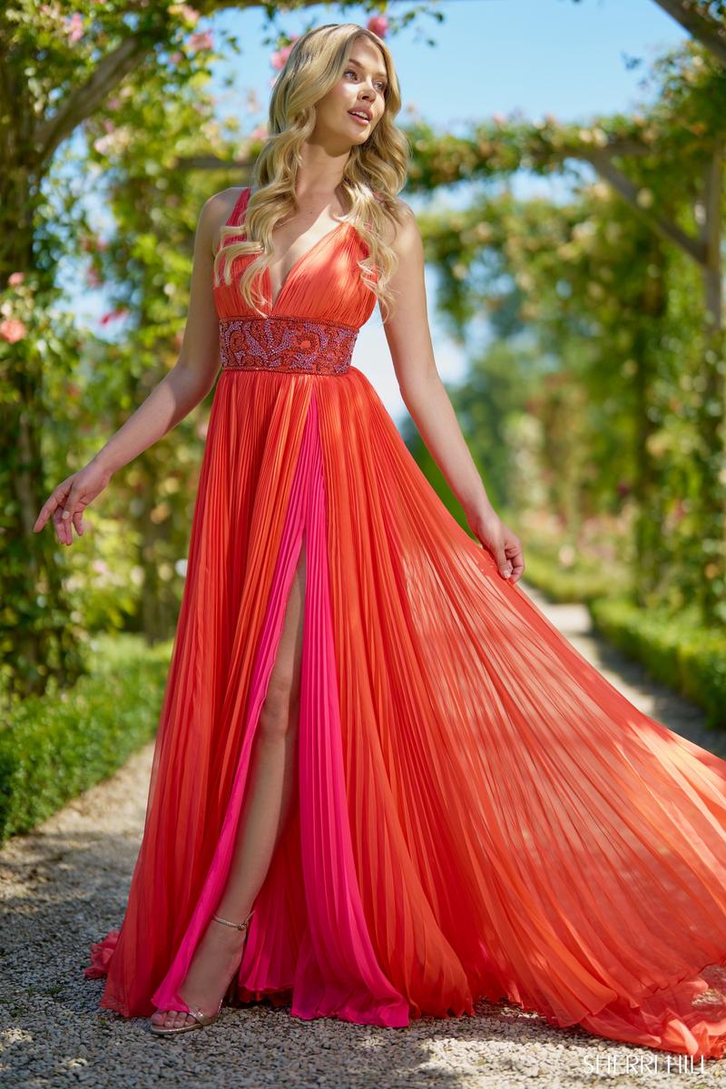 Sherri Hill Pleated Chiffon Gown 56700